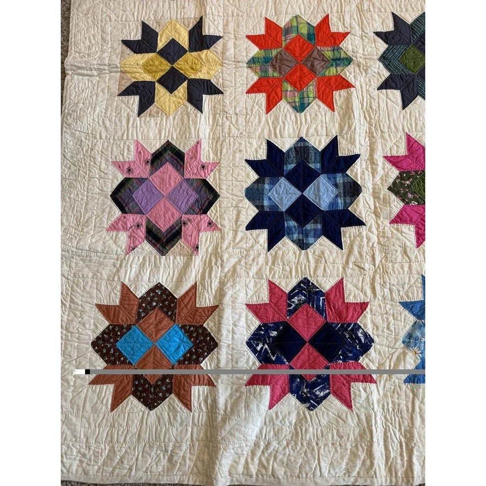 Vintage Handcrafted Patchwork Star Quilt Calico Cottagecore Folk Art 69